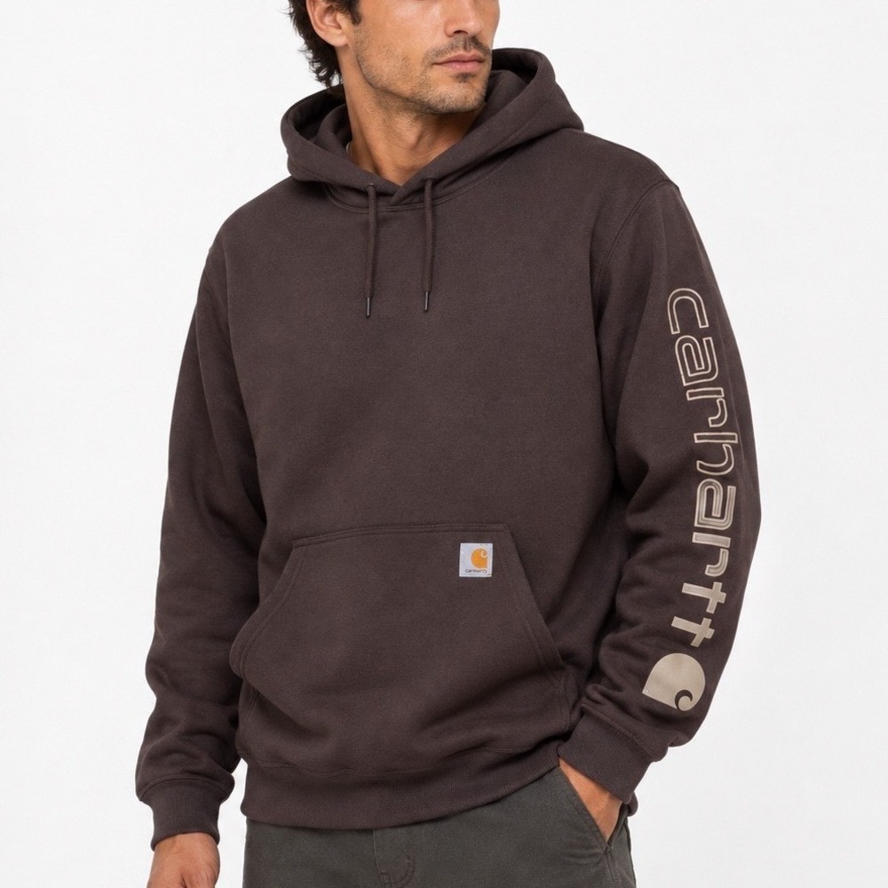 Carhartt Mens K288 Logo Sleeve Hoodie Dark Sepia Brown Size XXL NWT